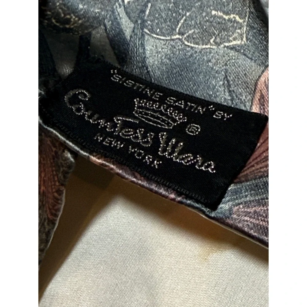 Countess Mara Sistine Satin Silk Tie Grey Mauve Floral Leaf Vintage Mens Tie